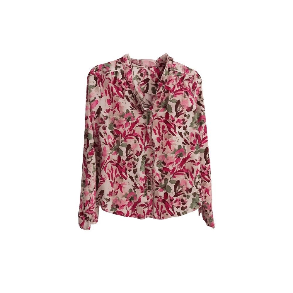 Kut from the Kloth Floral Lyocell Ruffle Blouse Small Pink Green Boho Romantic